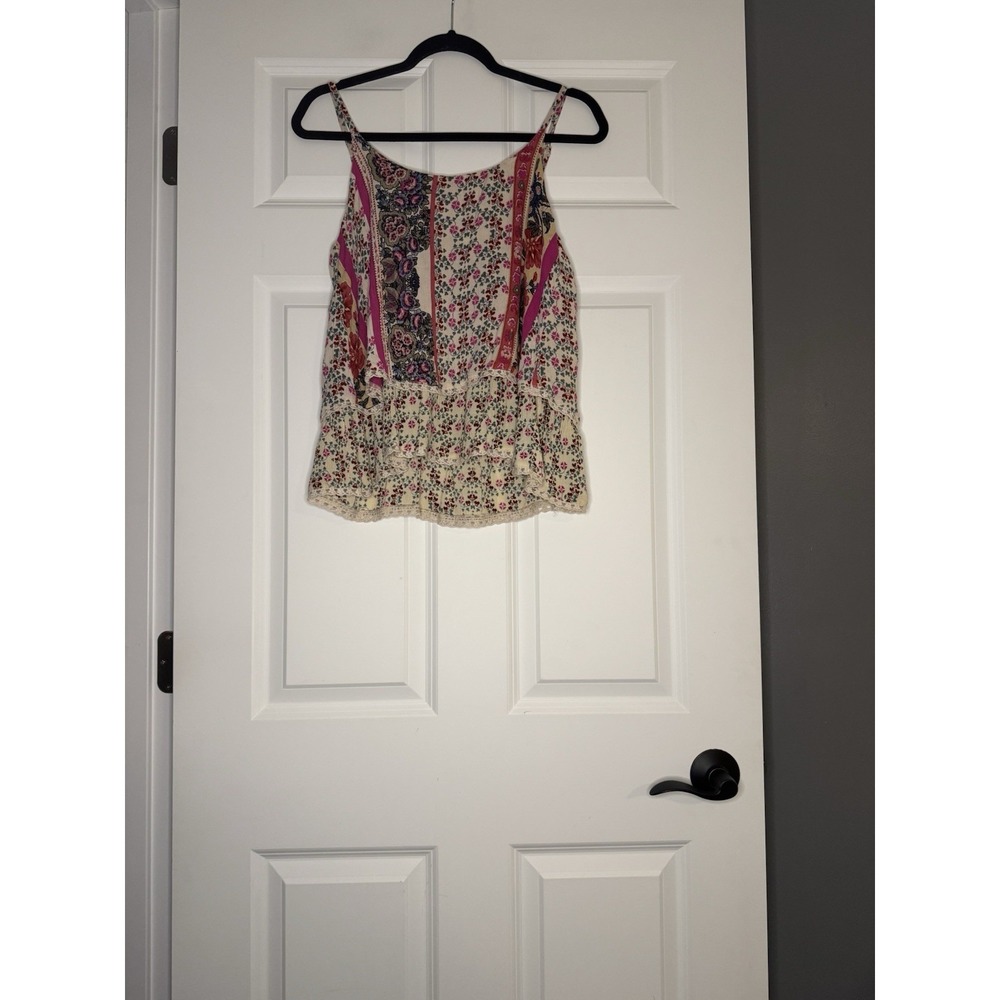 Alya Floral Patchwork Tiered Tank Top Lace Bottom Small